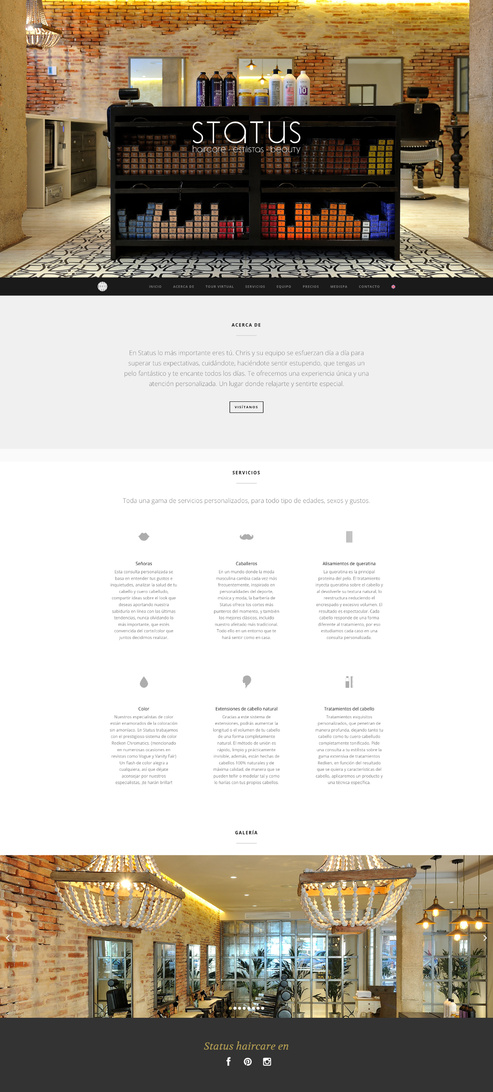 Hair salon website: Project fully resolved from layout, text content, HTML, CSS, JavaScript, photography and editing. Status haircare website