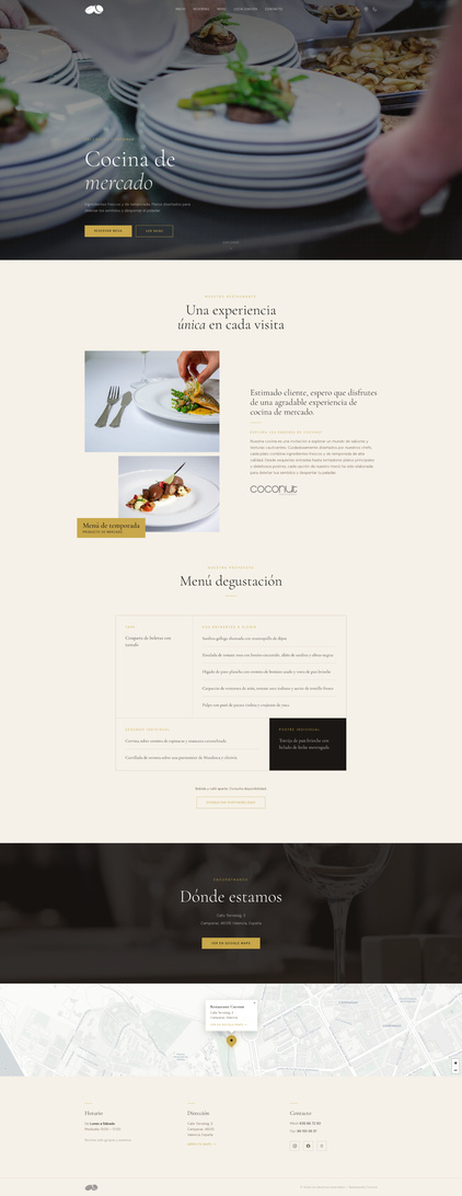 Restaurant website: Project fully resolved from layout, text content, HTML, CSS, JavaScript, photography and editing. Coconut