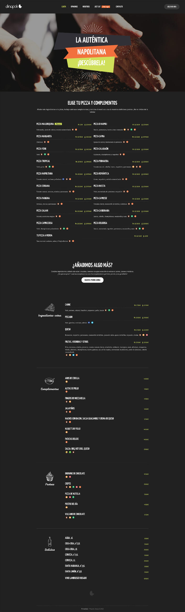 Pizza place website: Project fully resolved from layout, text content, HTML, CSS, JavaScript, photography and editing.